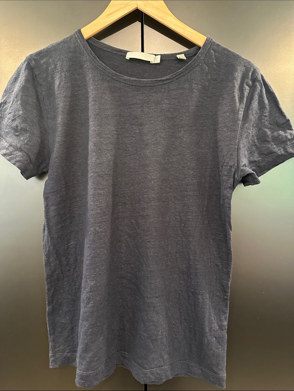 Vince Navy Linen Crew Neck T-Shirt